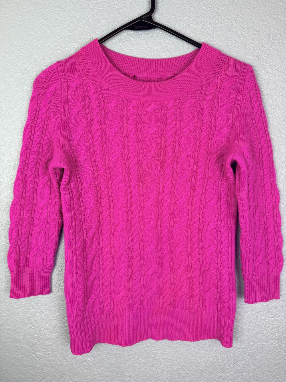 J Crew Sweater Womens Small Pink Cable Knit 100% Cashmere Boat Neck 3/4 Sleeve